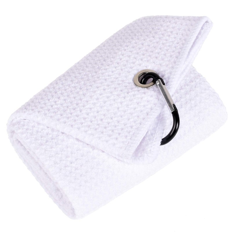Mile High Life Tri-fold Golf Towel | 16" X 24" | Premium Microfiber Fabric | Waffle Pattern | with Heavy Duty Carabiner Clip | for Men and Women (White) - Image 1